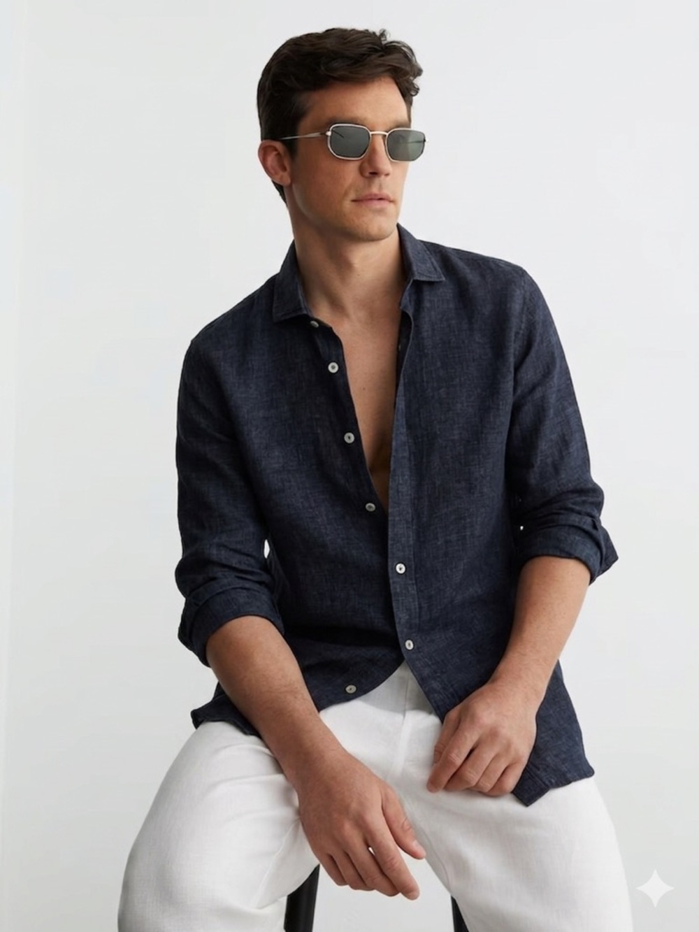 Saks fifth avenue Black Textured Linen Casual Button-Down Shirt